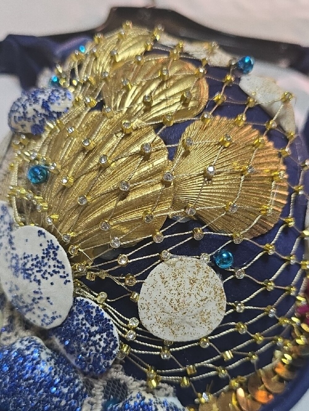 Navy Embellished Victoria Bra with Gold Seashells Accents - Picture 6 of 6